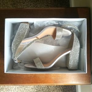 Steve Madden Silver Rhinestone Block Heels
